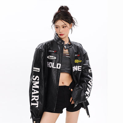 Chaqueta de Motociclismo Holgada con Letras para Mujer - Image 11