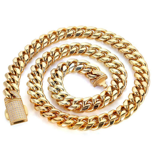 Collar y Pulsera Hip Hop Acero Inoxidable con Cierre de Resorte 12mm - Image 9