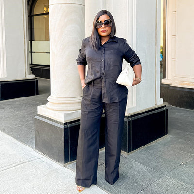 Conjunto Casual Mujer: Camisa Suelta Manga Larga + Pantalón Ancho - Image 2