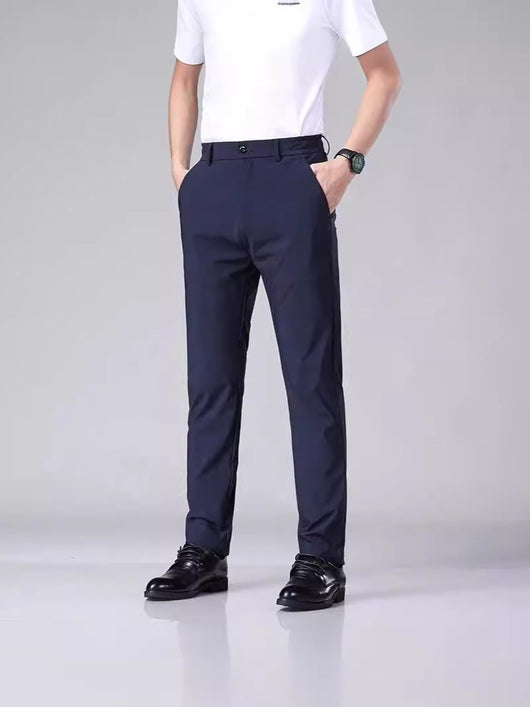 Pantalones Casuales para Hombre Ajuste Elástico Negocios Tela Ligera - Image 4