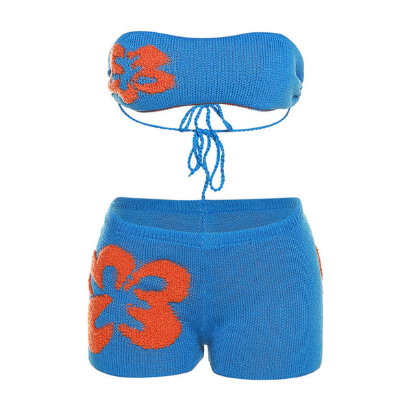 Conjunto de Short y Top Tejido Contraste Cuello Bajo Ajustado para Verano - Image 7