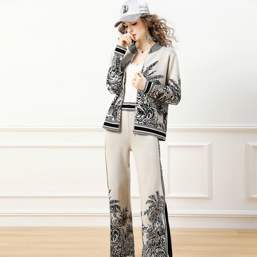 Conjunto de Dos Piezas: Cardigan Tejido y Pantalón Ancho - Image 4
