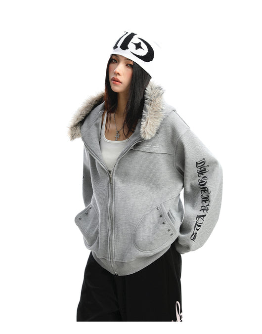 Cardigan Mujer con Cuello de Pelaje Desmontable y Cierre de Cremallera - Image 11