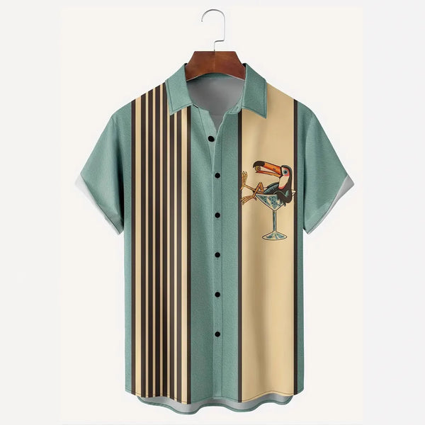 Camisa Hawaiana de Rayas con Cierre de Hebilla para Hombre