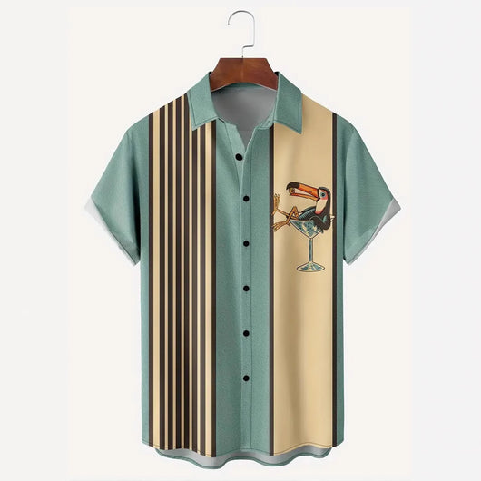 Camisa Hawaiana de Rayas con Cierre de Hebilla para Hombre