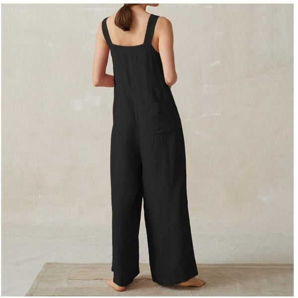 Mono Ancho de Algodón y Lino para Mujer con Bolsillos