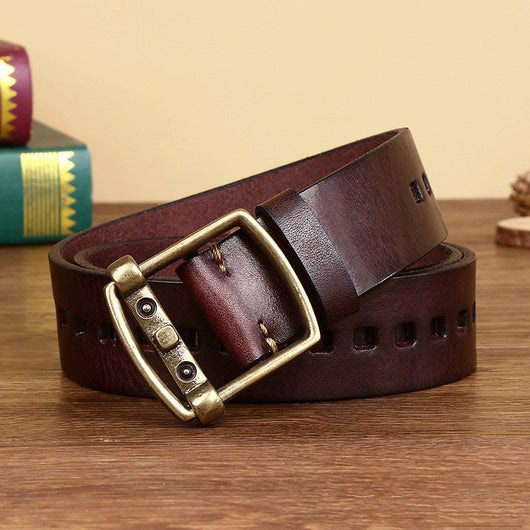 Cinturón de Cuero Retro Hecho a Mano con Hebilla de Cobre Puro - Image 6