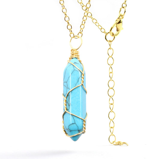 Collar Colgante de Cristal Hexagonal Envuelto a Mano con Piedra Natural - Image 63