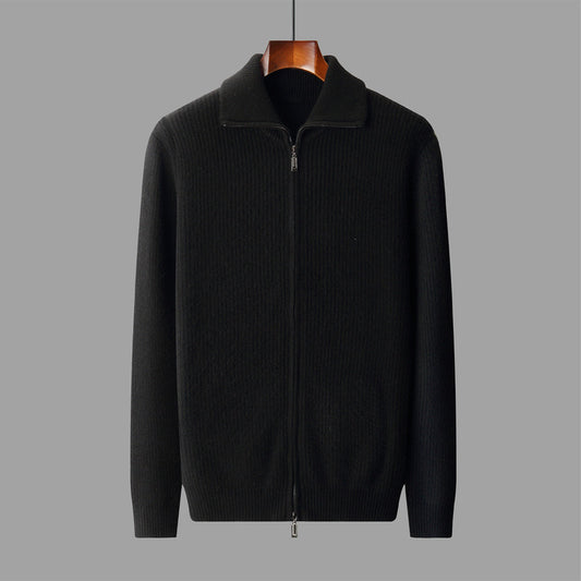 Cardigan de Lana Pura con Cierre para Hombre - Abrigo Solapa Otoño Invierno - Image 2