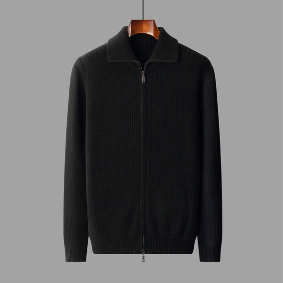 Cardigan de Lana Pura con Cierre para Hombre - Abrigo Solapa Otoño Invierno