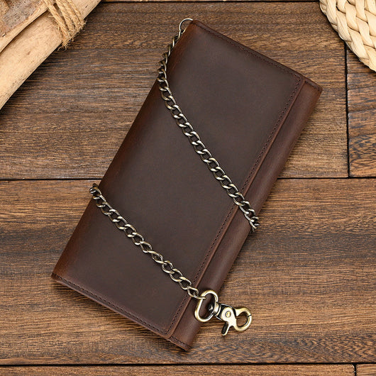 Cartera Larga de Cuero Crazy Horse con Cadena de Seguridad Antirrobo - Image 5
