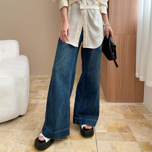 Jeans Talle Alto Elásticos Lavados con Corte Amplio y Cintura Ajustada
