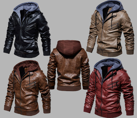 Chaqueta de Cuero PU con Capucha para Hombre - Image 4