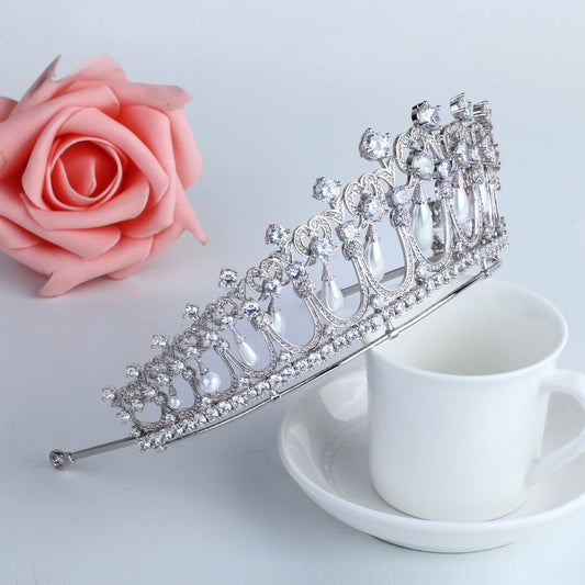 Corona Nupcial de Circonita y Perlas - Tiara de Novia Elegante - Image 2