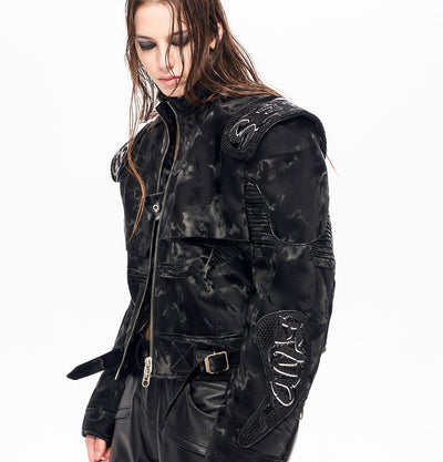 Chaqueta de Cuero Punk Negra para Motociclista - Image 7