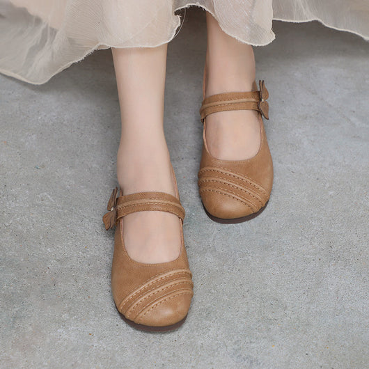 Zapatos de Cuero Casuales Retro Literarios con Boca Baja para Mujer - Image 3