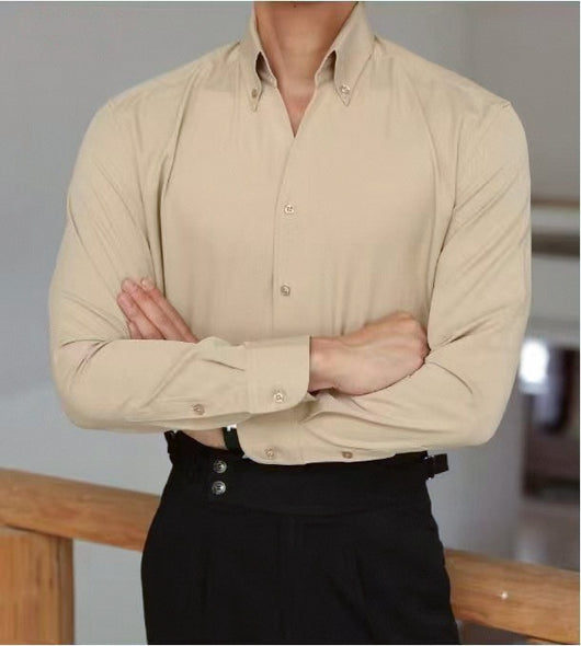 Camisa Business Casual Manga Larga Slim Fit Cuello Italiano Hombre - Image 11
