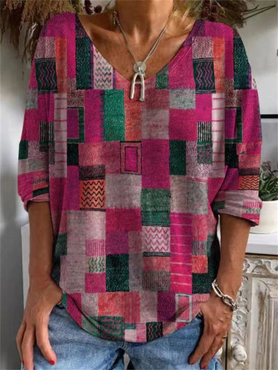 Blusa Suelta con Estampado Geométrico y Cuello en V - Image 16
