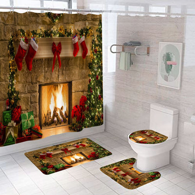 Cortina de Baño Chimenea Navideña