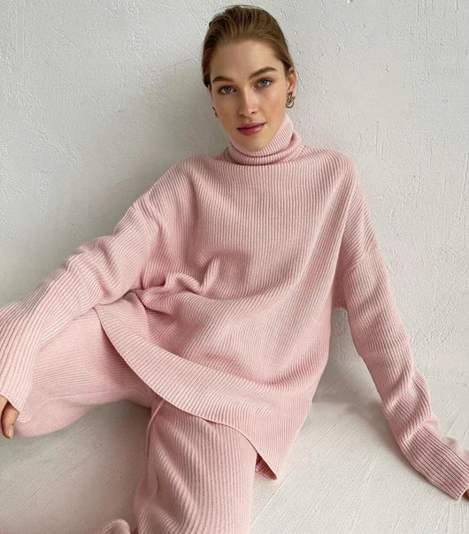 Conjunto Tejido Dos Piezas: Suéter Cuello Alto Holgado y Pantalón Ancho - Image 11