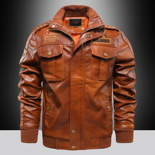 Chaqueta de Cuero para Hombre Cuello Alto Ajustada