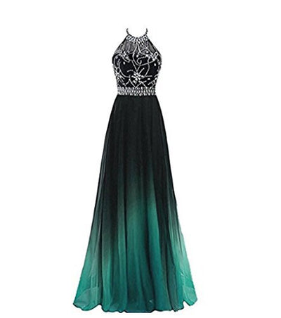 Vestido de Noche Elegante con Gradiente y Escote Halter - Image 3