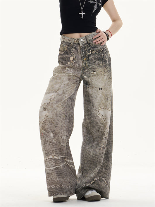 Pantalones Vaqueros Retro Desgastados Corte Recto Pierna Ancha - Image 18