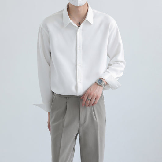 Camisa Suelta de Manga Larga Color Sólido para Hombre - Image 11