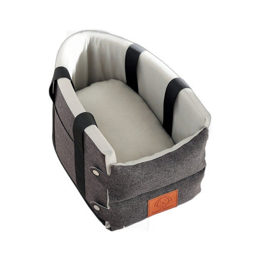 Dark gray and beige cat car safety seat, a portable integrated nest with soft padding and secure straps. - Image 5