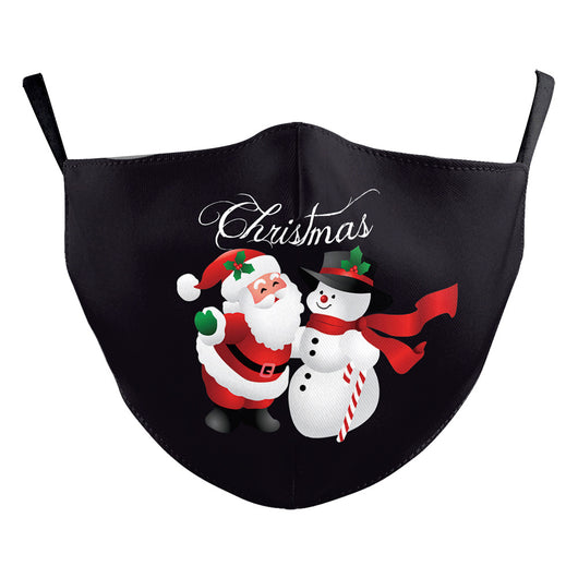 Black double-layer dust mask with a vibrant, multi-colored snowflake digital print and ear hooks. - Image 20