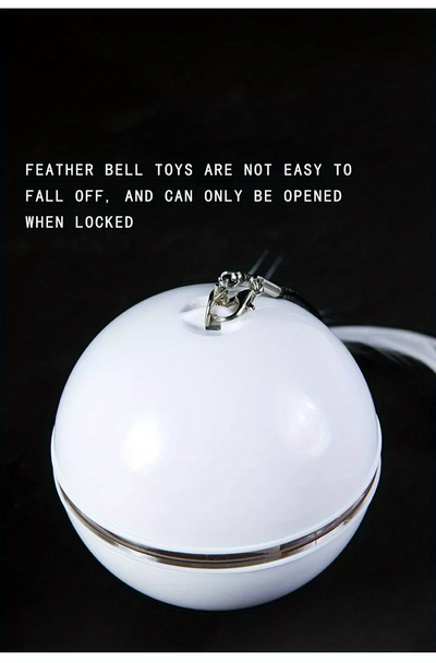 White electric interactive cat toy ball with LED light and feather attachment, shown with its white packaging box. - Image 18