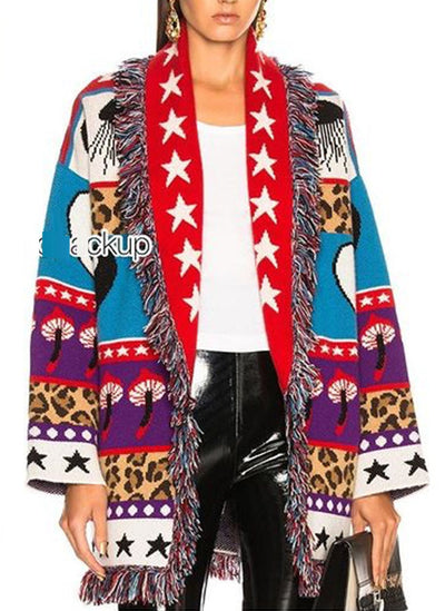 Cardigan de Cachemira Jacquard con Estrellas - Abrigo Slim Europeo Midi - Image 8