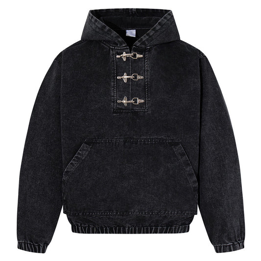 Sudadera Negra para Hombre con Lavado Desgastado y Detalles de Cierre de Langosta - Image 2