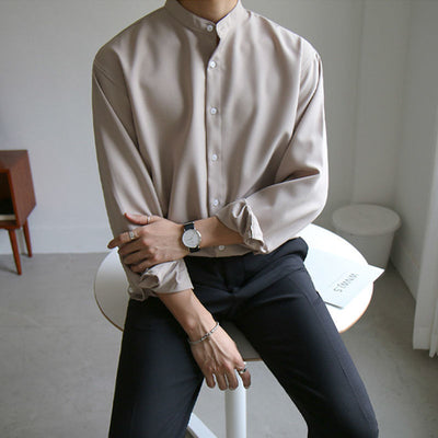 Camisa Casual de Cuello Alzado Manga Larga para Hombre - Image 7