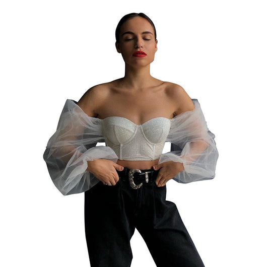 Blusa Elegante Cuello Diagonal con Mangas Farol Espalda Descubierta - Image 2