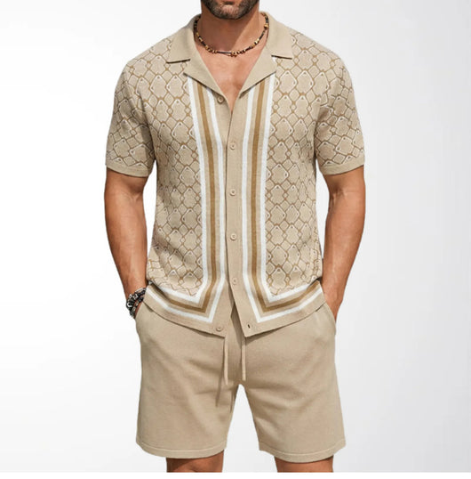 Traje Tejido Jacquard Geométrico con Cuello Cubano para Hombre - Image 8