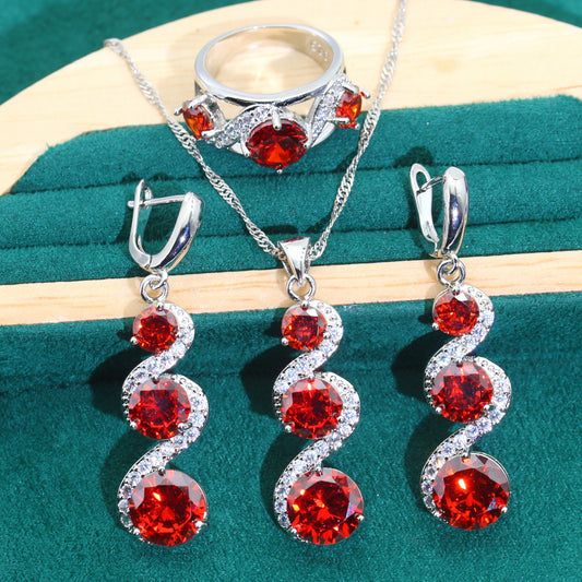 Conjunto de Joyería Zircón de 4 Piezas: Collar, Pulsera, Aretes y Anillo - Image 2