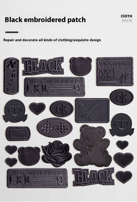 Parches Adhesivos para Ropa - Reparación sin Costura con Patrón de Bordado Negro - Image 26
