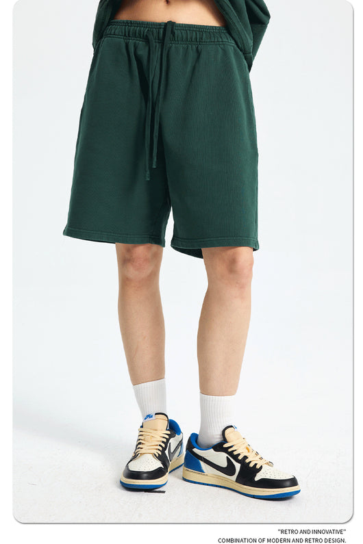 Shorts Deportivos de Algodón Puro Teñidos con Patrón Vintage Lavado - Image 64