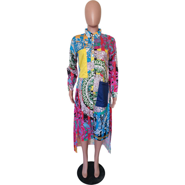 Vestido Camisero Estampado Suelto con Abertura Frontal - Image 6