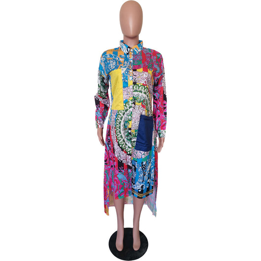 Vestido Camisero Estampado Suelto con Abertura Frontal - Image 6