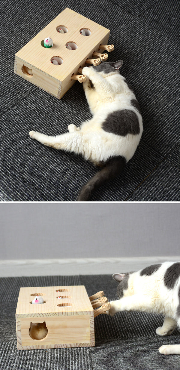 Juguete Interactivo de Madera para Gatos - Golpea el Topo