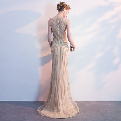 Vestido de Noche Dorado con Cola de Pez Champagne - Image 10