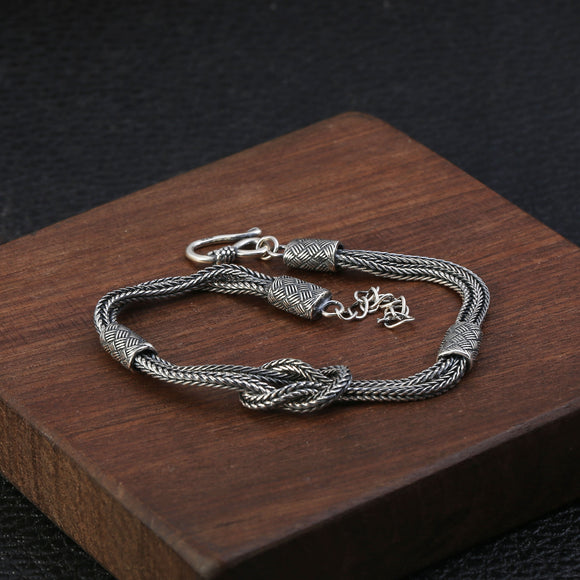 Pulsera de Plata Tailandesa Tejida a Mano - Diseño Retro Nicho en Plata 925