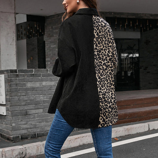 Blusa Suelta Estampado Leopardo Manga Larga Bicolor para Mujer - Image 2