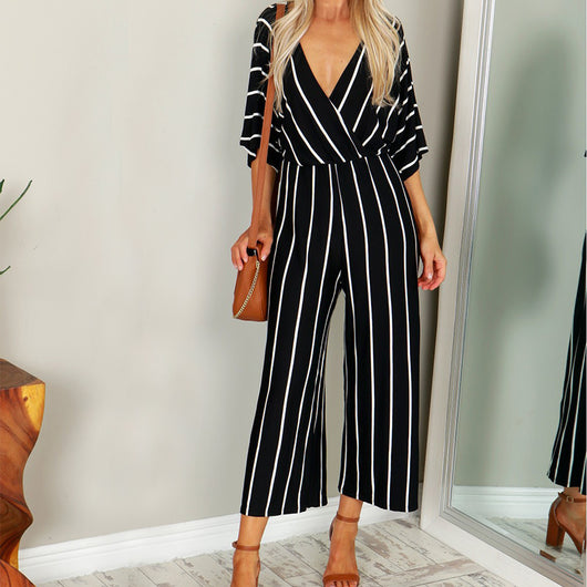 Jumpsuit de Piernas Anchas con Rayas