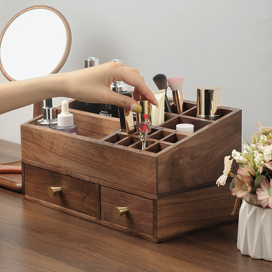 Organizador de Maquillaje en Madera Maciza con Cajones para Brochas y Cosméticos - Image 7
