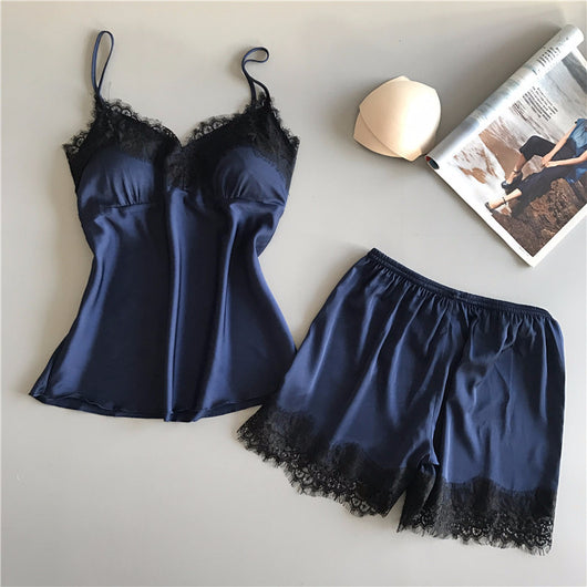 Conjunto de Pijama Seda Cinta Hielo para Mujer - Dos Piezas Loungewear - Image 14