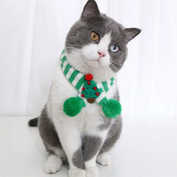 Bufanda Navideña Tejida para Mascotas Pequeñas - Cuello Ajustable para Perros y Gatos