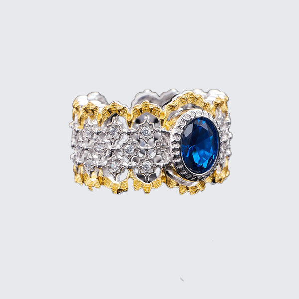 Anillo Pico Dorado Bicolor Calado - Diseño Minimalista Elegante